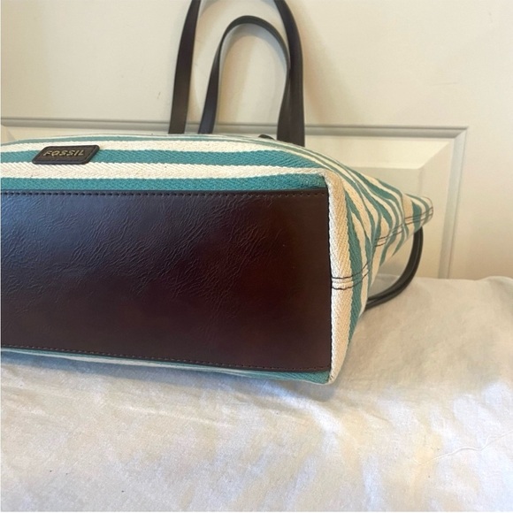 FOSSIL Turquoise Stripe Sydney Ryder Tote laptop Shoulder Bag - Picture 3 of 10